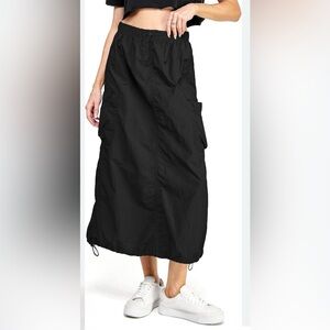 Love Tree Parachute Skirt Women L Black Utility Drawstring Midi